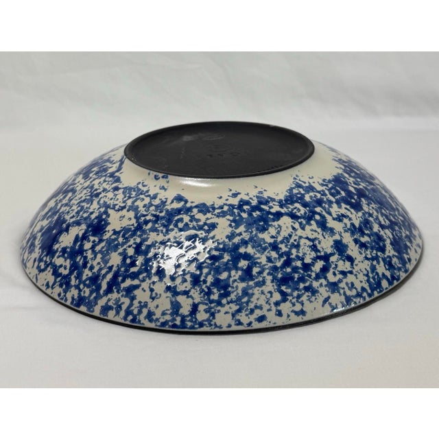 Ceramic Revol France Collector’s Edition Hand Painted Blue Cream Spongeware Pottery Bowl For Sale - Image 7 of 10