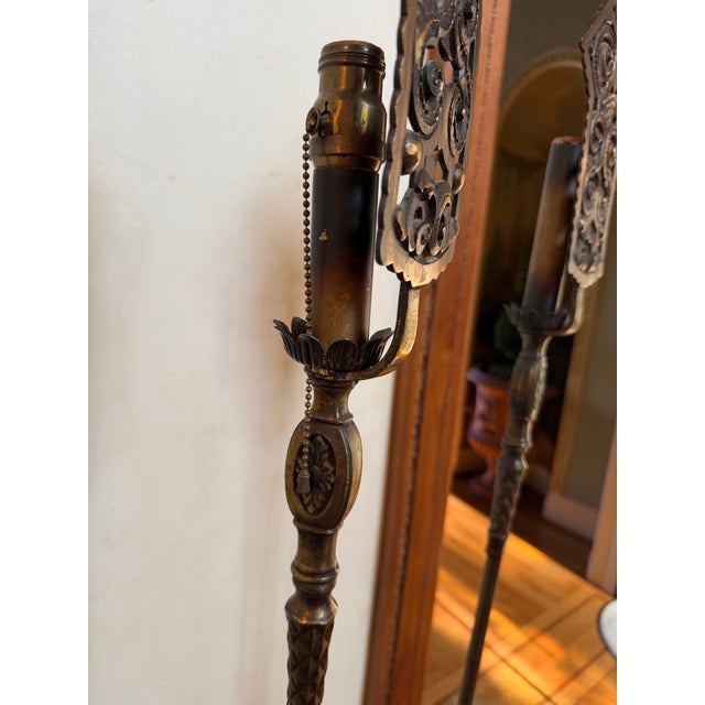 Gothic Gothic Spanish Revival Torchieres Attributed to Oscar Bach For Sale - Image 3 of 10