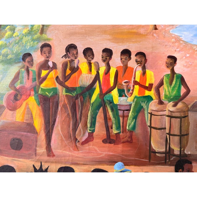 Large 1980s Vintage Haitian Folk Art Oil Painting by Edgar Brierre For Sale In Miami - Image 6 of 12
