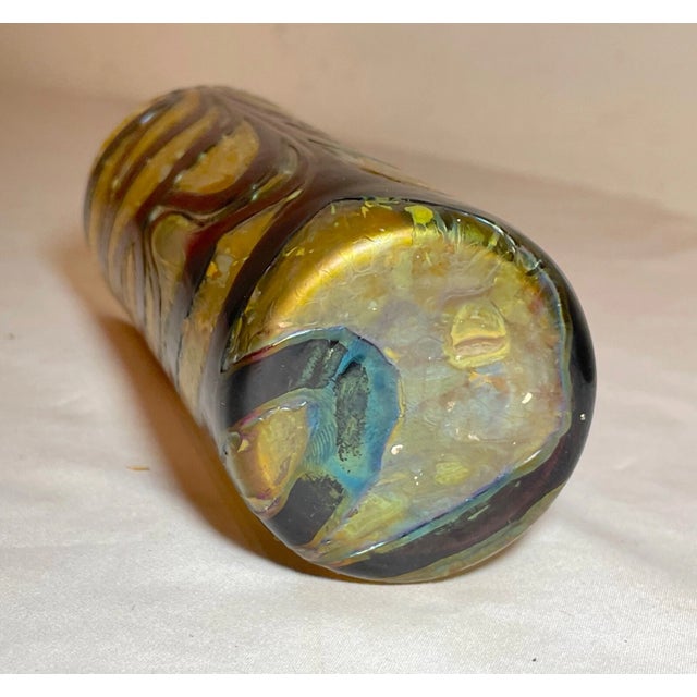 Antique Hand Blown Kralik Czech Aurene Iridescent Rainbow Cylinder Glass Vase For Sale - Image 11 of 12