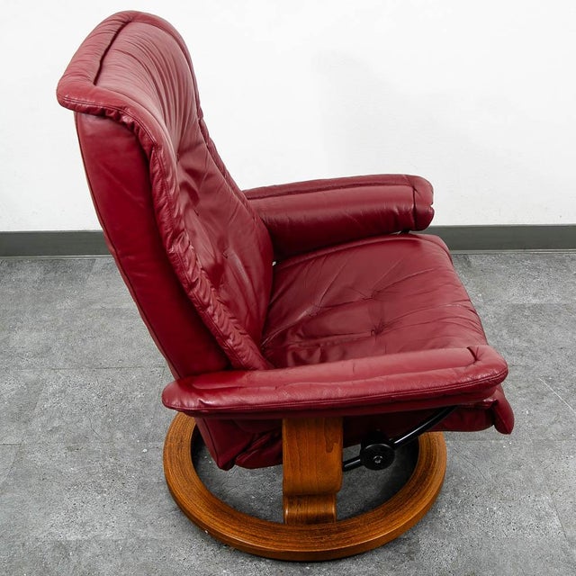 Mid-Century Modern Mid Century Danish Modern Lounge Chair Leather Ekornes Red Recliner Ottoman For Sale - Image 3 of 11
