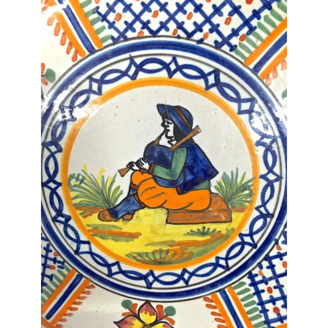 Figurative Vintage Quimper Bagpiper & Abstract Floral Plate For Sale - Image 3 of 5