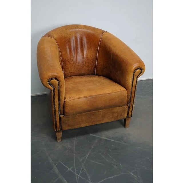 Industrial Vintage Dutch Cognac Colored Leather Club Chair For Sale - Image 3 of 15