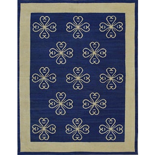 8x12 Handcrafted Exquisite Blue Geometric Modern Flatweave Wool Carpet Rug For Sale