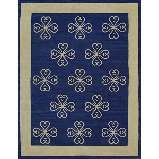 2020s 8x12 Handcrafted Exquisite Blue Geometric Modern Flatweave Wool Carpet Rug For Sale - Image 5 of 6