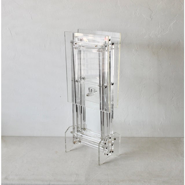 1970s Charles Hollis Jones Style Small Scale Lucite Serving Tray Tables With Stand-a Pair For Sale In Miami - Image 6 of 13