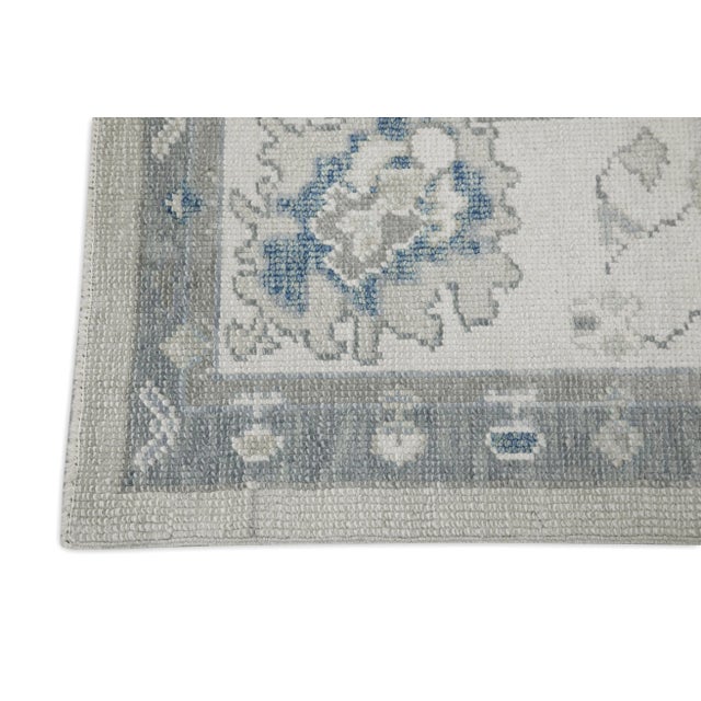 Modern Early 21st Century Green & Blue Floral Design Handwoven Wool Turkish Oushak Runner 5' X 12'10" For Sale - Image 3 of 7