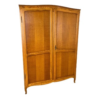 Vintage French Louis Oak 2-Door Bedroom Armoire For Sale