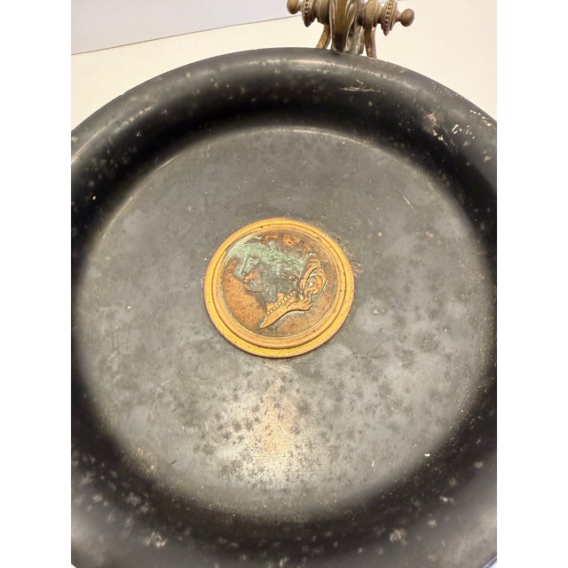 Traditional Antique 19th C. Neoclassical Grrek Revival Bronze Tazza Centerpiece Compote Dish With Central Classical Relief Medallion For Sale - Image 3 of 4