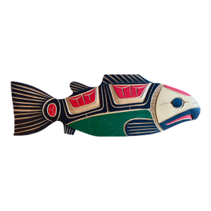 Squamish Nation Carved Wood and Paint Decorated Salmon Fish Wall Sculpture by Neil Baker