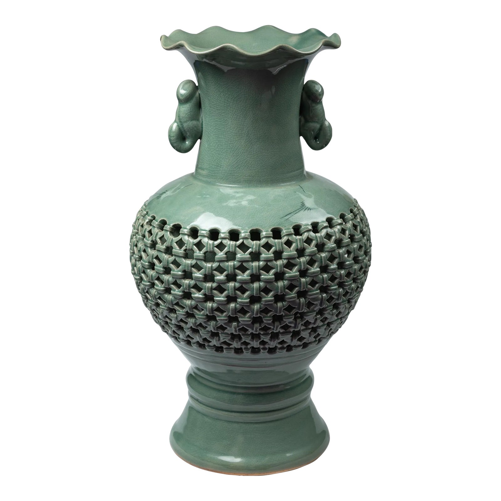 large-1980s-korean-celadon-openwork-vase-with-cloud-and-crane