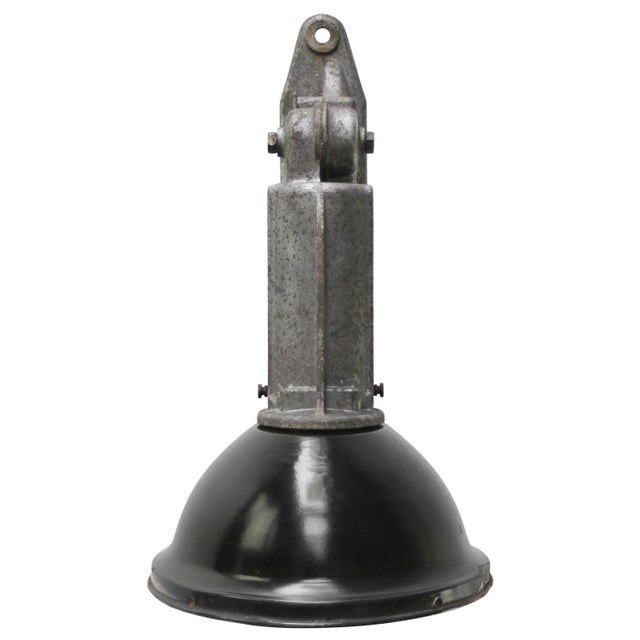 Vintage Industrial French Black Enamel Factory Wall Light For Sale - Image 4 of 8