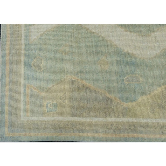 Cream & Sky Blue Turkish Oushak Rug 6'3" x 9' For Sale - Image 4 of 9