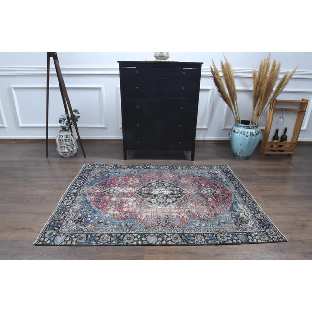 Abstract 1970s Vintage Persian Handmade Wool Cotton Red Area Rug For Sale - Image 3 of 11