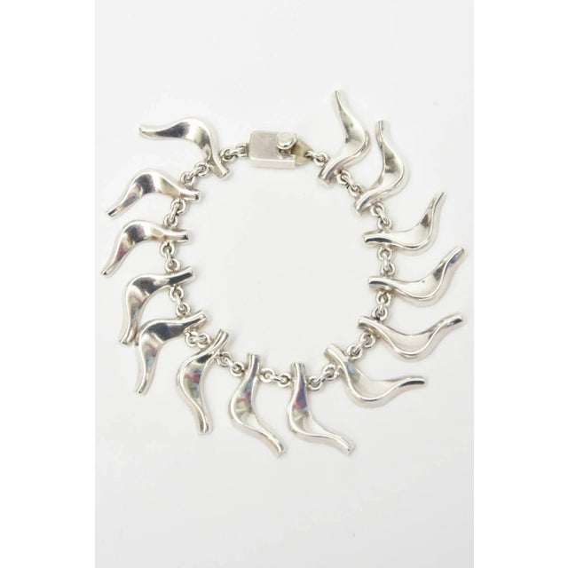 Modern Vintage Sterling Silver Signed Collar Necklace and Charm Bracelet Set, 1950's For Sale - Image 3 of 4
