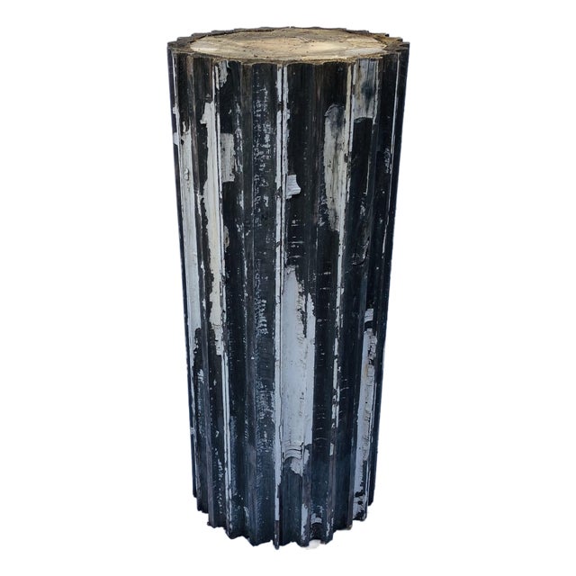 Antique Neoclassical Fluted Wood Column Peeling Paint For Sale