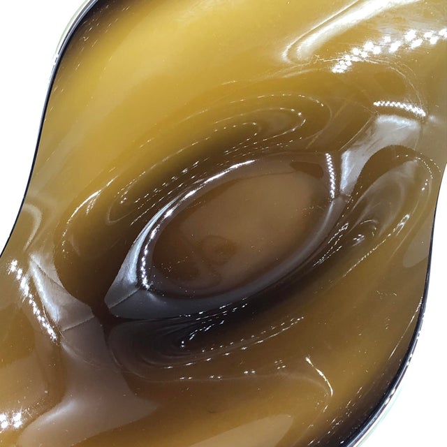 Glass Large Glass Boat Bowl with Frosted Glass Overlay For Sale - Image 7 of 10