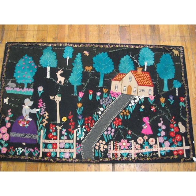 Early 20th Century American Pictorial Applique This charming textile, Antique Applique America Flat Weave Rug, Circa Date:...