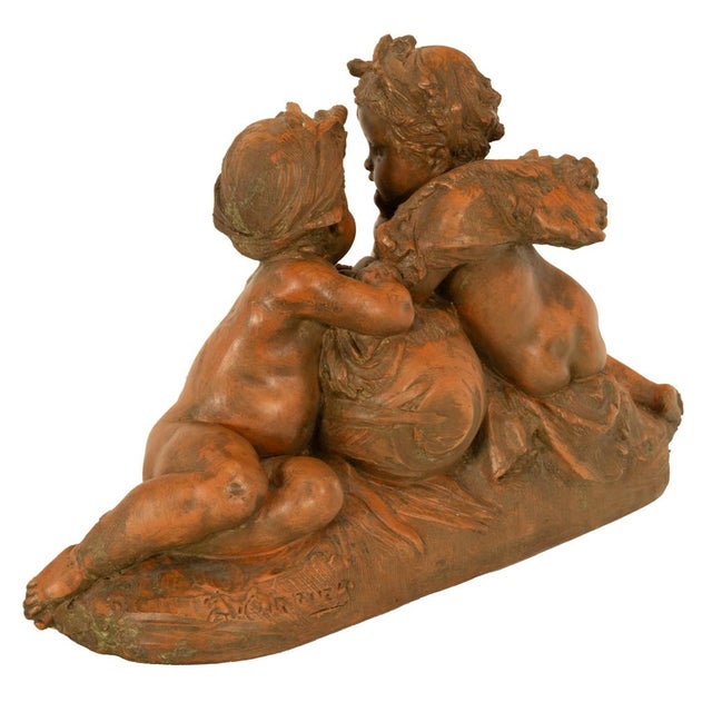 Ceramic Antique 19thC French Naturalism Terracotta Sculpture "La Source" Putti Sculpture by Albert-Ernest Carrier-Belleuse, For Sale - Image 7 of 15