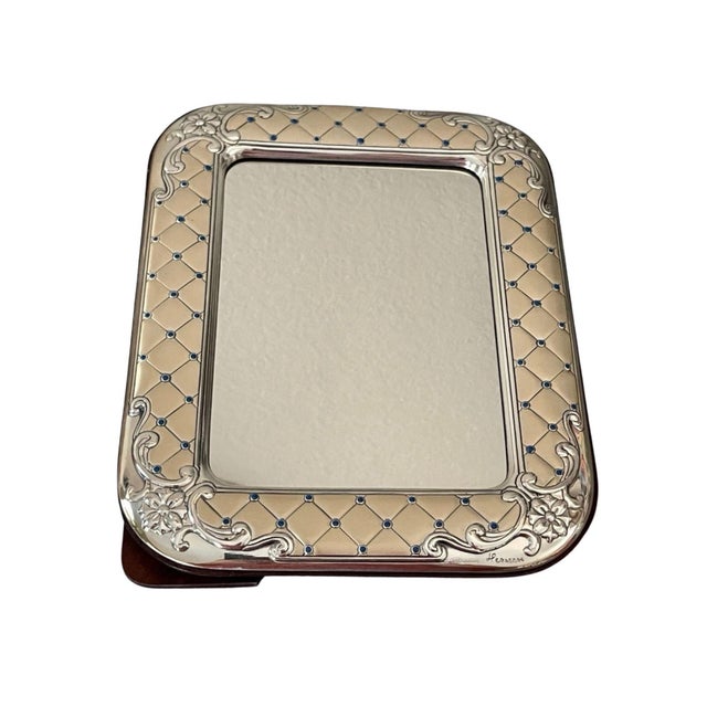 Silver Italian Sterling Silver Picture Frame or Tabletop Vanity Mirror by Leader Argent, Pesaresi Pattern For Sale - Image 8 of 8
