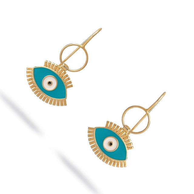 Protective Aura Turquoise Evil Eye Earrings, A Pair For Sale In Miami - Image 6 of 8
