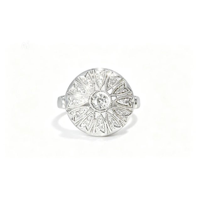 Mid 20th Century 14k White Gold Antique Estate Round Diamond Cocktail Ring, Size 6.25 For Sale - Image 4 of 4
