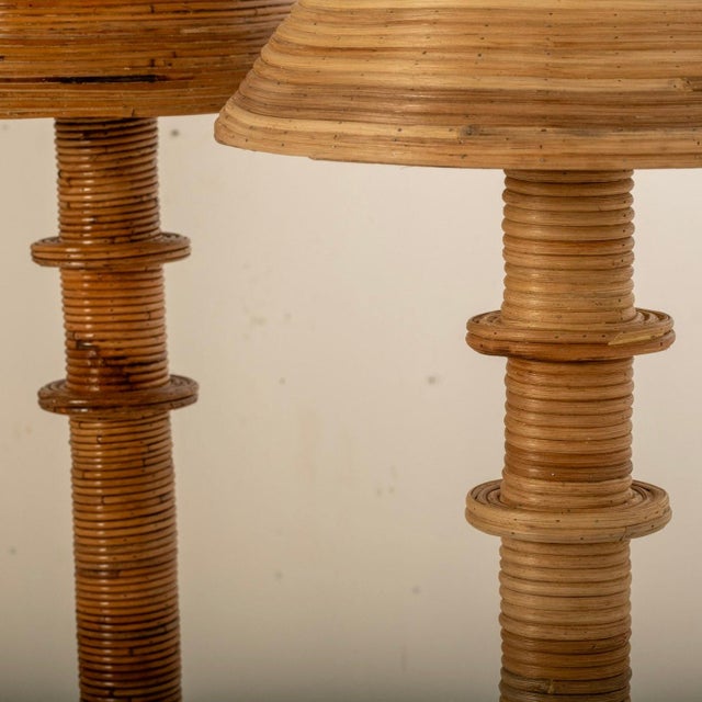 Mid-Century Modern Rattan Capri Floor Lamp | Handcrafted Natural Rattan Sculptural Lighting For Sale - Image 3 of 6