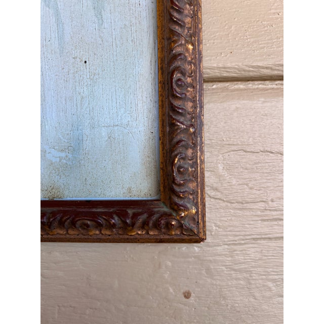 Blue Chinoiserie Chic Style Oil on Wood Painting of Women on the Floating Garden in Gilt Frame For Sale - Image 8 of 10