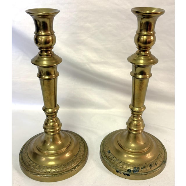 Antique French Brass Candlesticks- A Pair For Sale - Image 14 of 18