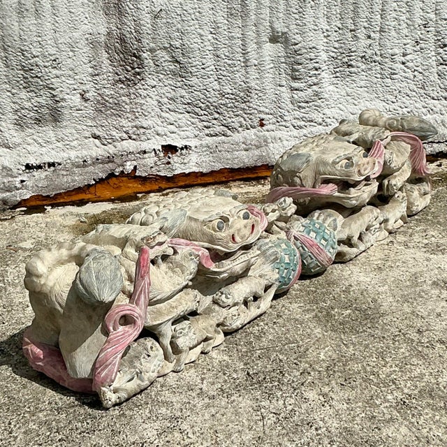 Wood Vintage Asian Hand Carved Foo Dogs - a Pair For Sale - Image 7 of 7