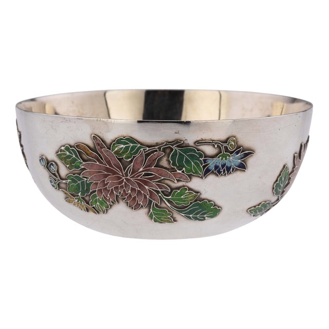 19th Century Chinese Export Solid Silver & Enamel Bowl by Wang Hing, 1890s For Sale