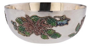 19th Century Chinese Export Solid Silver & Enamel Bowl by Wang Hing, 1890s