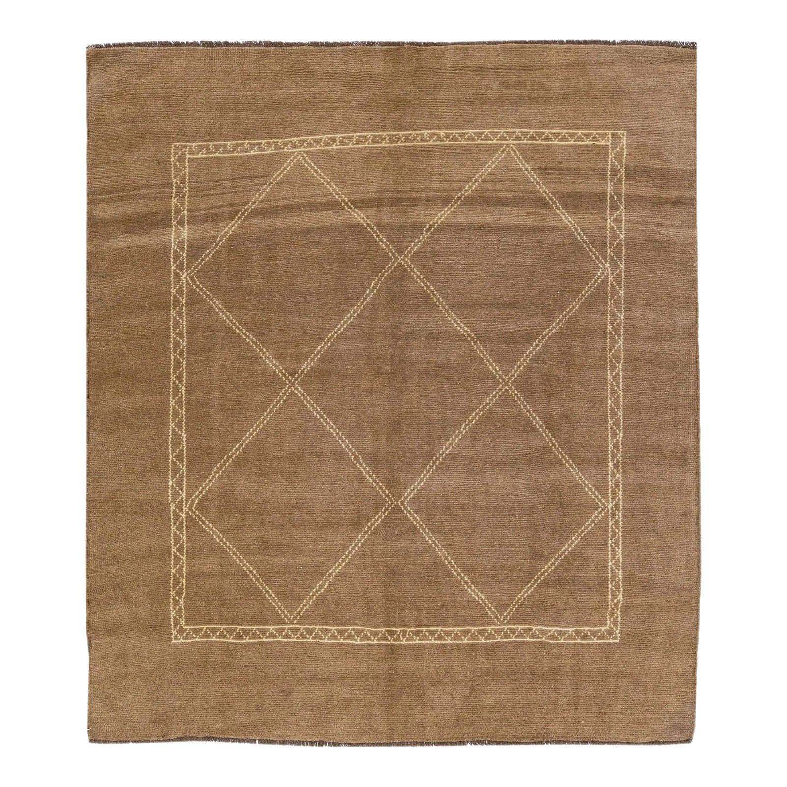 Modern Moroccan Style Light Brown Handmade Geometric Square Wool Rug ...