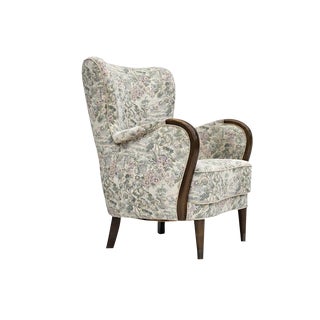 Danish Armchair in Floral Multicolor Fabric, 1960s For Sale