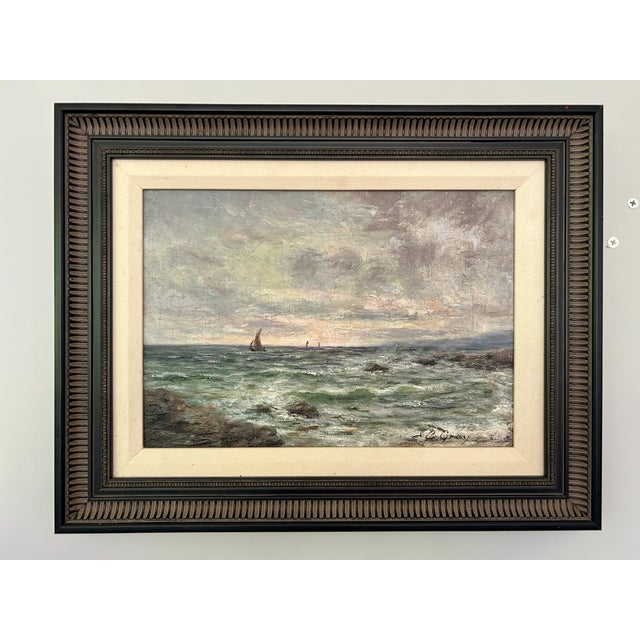 Painting – “Coastal Scene at Dusk” by British Artist A.J. Gray (c.1910) An early 20th-century British maritime oil...