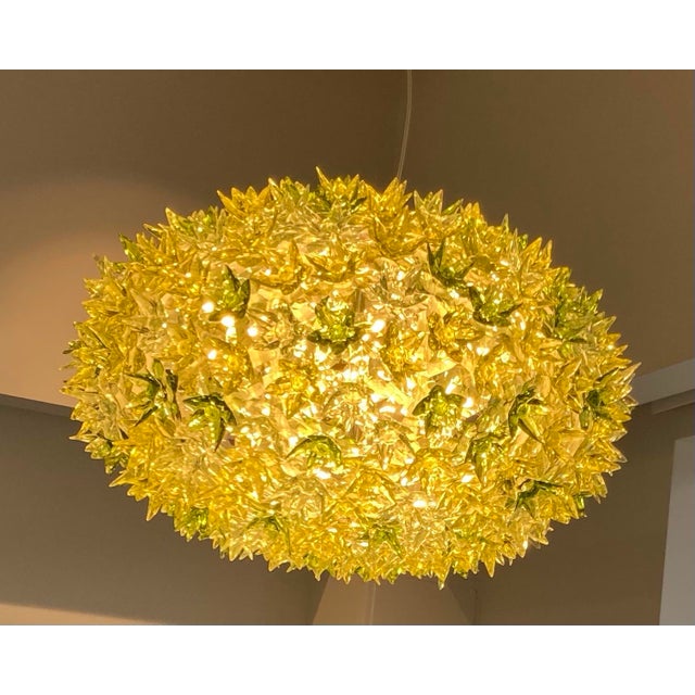 Vibrant & playful yellow and acid green acrylic crystal like pendant chandelier great for modern or classic interiors