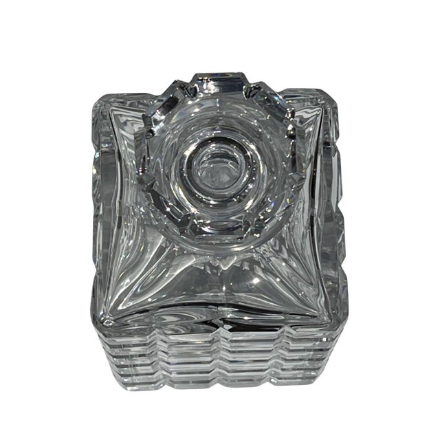 Late 20th Century Attributed Atlantis Crystal Square Cut Decanter With Faceted Stopper For Sale - Image 4 of 10