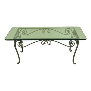 Iron Base Glass Top Coffee or Cocktail Table For Sale