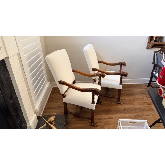 Pair of Antique White and Walnut Accent Chairs For Sale - Image 9 of 17