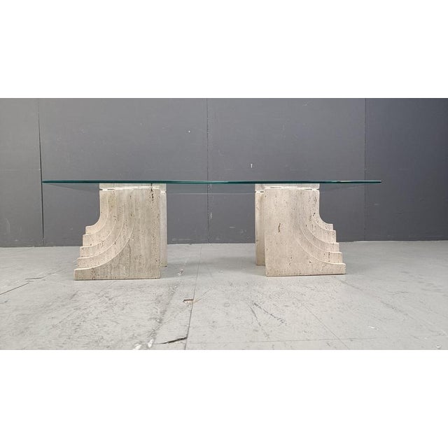 Carlo Scarpa Vintage Travertine Coffee Table with Glass by Carlo Scarpa, 1970s For Sale - Image 4 of 12