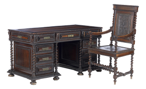 Desk and Armchair in Fine Wood, 19th Century, Set of 2