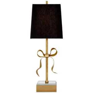 Kate Spade New York for Visual Comfort Signature Ellery Gros-Grain Bow Table Lamp in Soft Brass & Mirror with Black Linen Shade