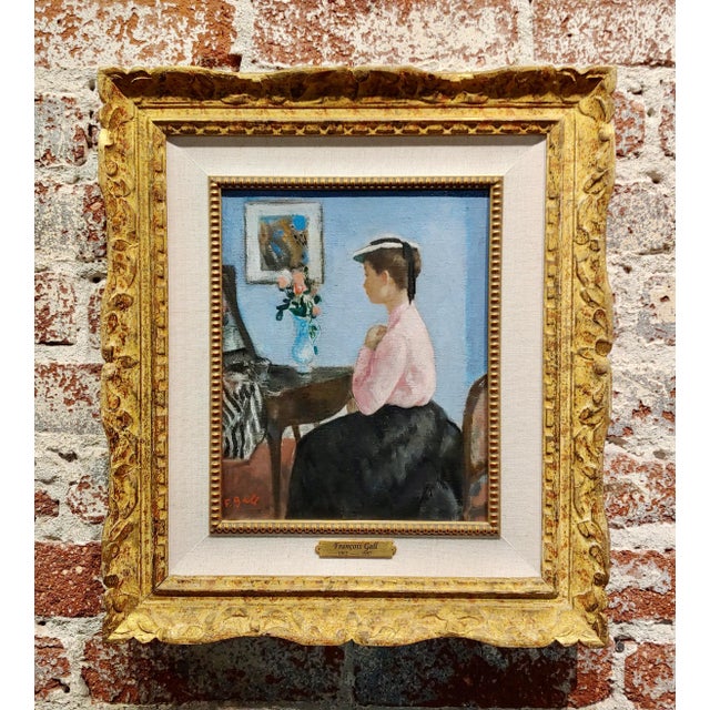 Francois Gall-Young Elegant Woman In Pink at her Vanity Desk-Oil painting French Post impressionist- Oil painting on...