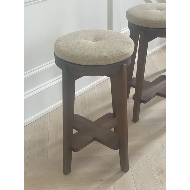 Set of 3 Pierre Jeanneret Style Teak Bar / Counter Stool Replica | Chairish
