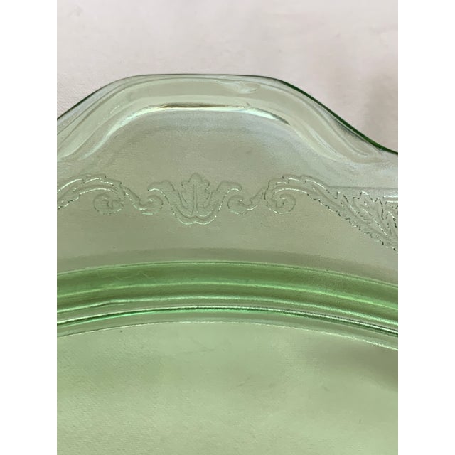 Green 1930s Green Depression Uranium Glass Footed Cake Plate For Sale - Image 8 of 11