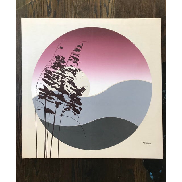 Mid-Century modern large moon fabric canvas painting. This is a large Tamarack produced in the Mid Century and due to the...