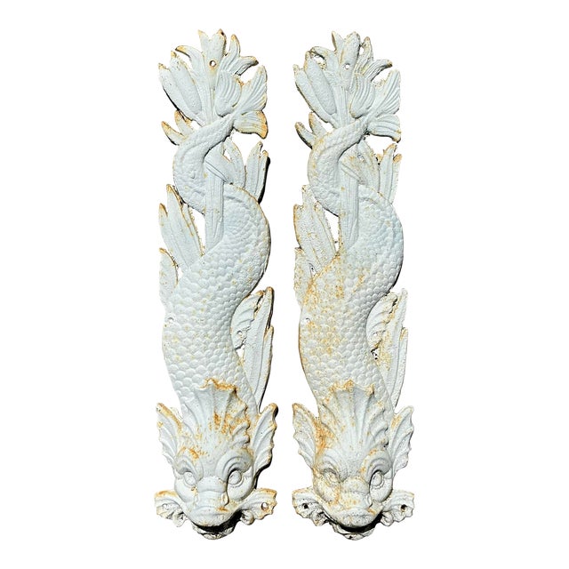 Vintage Coastal Cast Iron Dolphin Wall Plaques - a Pair For Sale