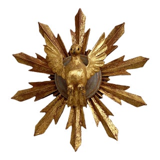 European Wooden Dove Sunburst the Holy Spirit 9.5" Diameter For Sale