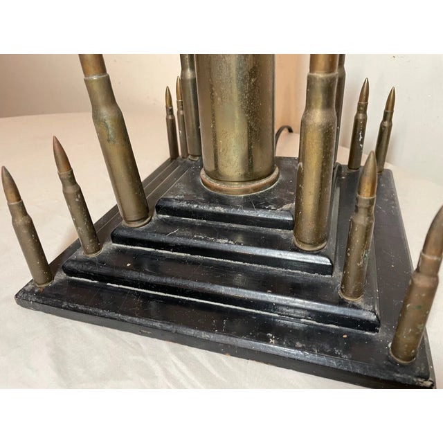 Brass Large Vintage Handmade Military Trench Art Bullet Shell Brass Wood Table Lamp For Sale - Image 8 of 12