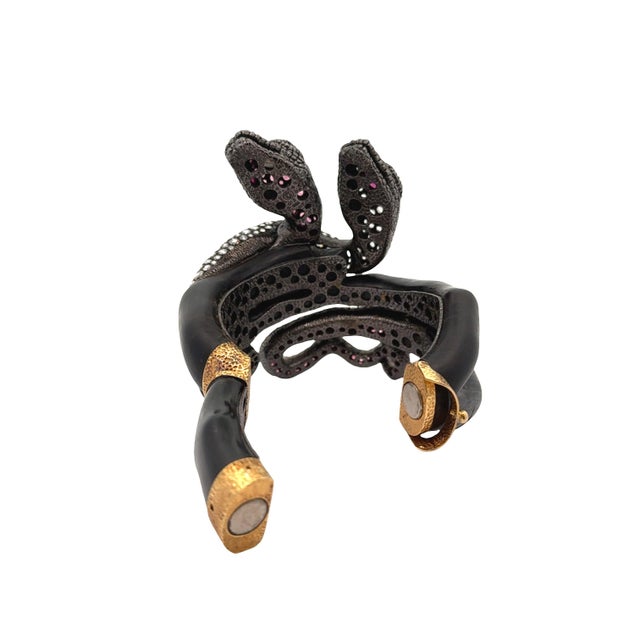 Pink Tourmaline Diamond Silver-18k Gold-Wooden Snake Bracelet For Sale - Image 9 of 11